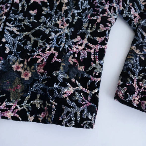 Vintage Tahari Arthur Levine Black & Maroon Sequin Velvet Embroidered Jacket 14 - Picture 6 of 14